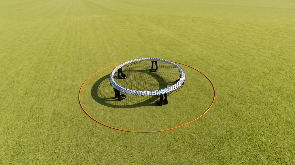 OutPlay Ring set up around a roundnet, marking the No-Hit Zone